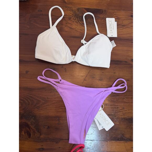 L*Space Ribbed Helena Bikini Top White & Wilder Bottom Hot Pink & Purple S NWT - Picture 14 of 16